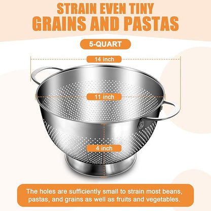 Stainless Steel Colander for Kitchen | 5 Quart Durable Rice and Pasta Strainer - Image 2