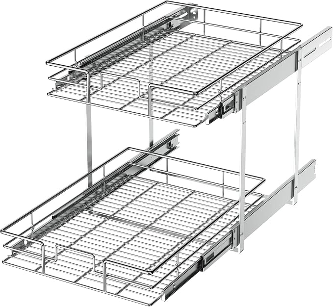 LOVMOR 2 Tier Individual Pull Out Cabinet Organizer 12½" W x 21½" D, Slide Out by LOVMOR