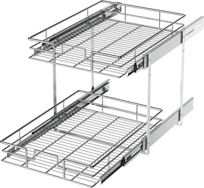 LOVMOR 2 Tier Individual Pull Out Cabinet Organizer 14" W x 18" D, Slide Out by LOVMOR