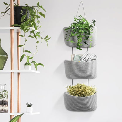 TeoKJ Over the Door Organizer, 3-Tier Woven Cotton Hanging Kitchen Baskets - Image 5