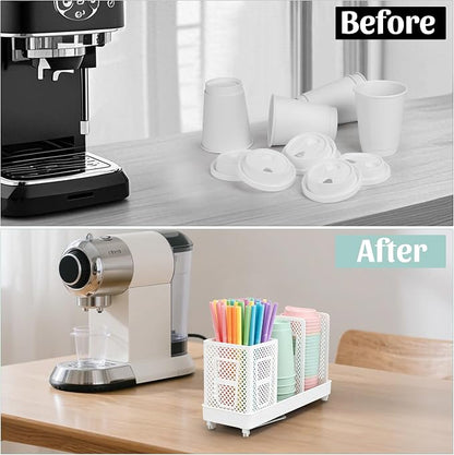 Coffee Cup Dispenser with Straws Holder, Plastic Coffee Cup and Lid Holder - Image 6