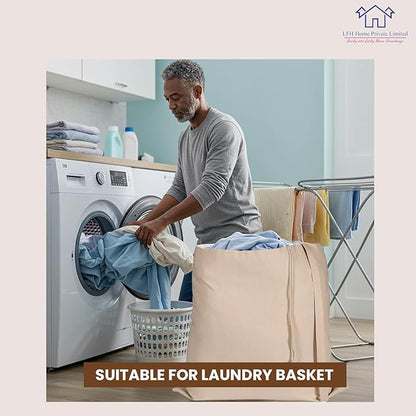 LFH Home Large Premium 100% Cotton Canvas Laundry Bag with Drawstring and Handles Heavy Duty, Multi-Use, and Washable for Home, Travel, College or Storage 28x40 (Pack of 6)-Natural