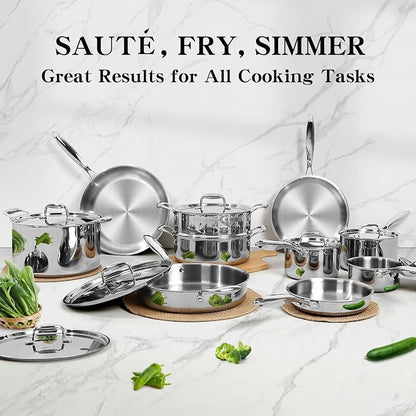 EWFEN Stainless Steel Cookware Set, 3 Ply 17 Piece Stainless Steel Pot and Pan - Image 6