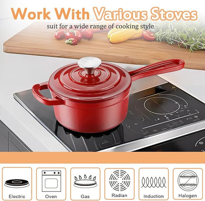 Enameled Cast Iron Sauce Pan, 1 Quart Enameled Saucepan - Image 5