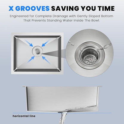 POPFLY 20×17 Inch Undermount Kitchen Sink, Small Wet Bar Prep Sink, 18 Gauge Stainless Steel Single Bowl 9 Inch Deep Rv Sink, Brushed Fregadero De Cocina