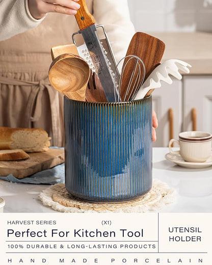 getstar Large Utensil Holder for Kitchen Counter, 7.2" Vintage Ceramic Utensils - Image 2
