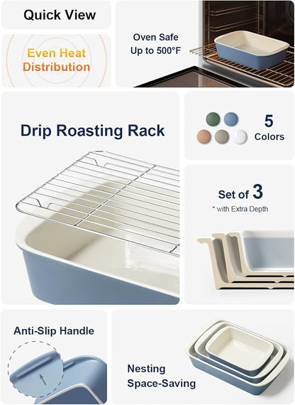 LE TAUCI Deep Casserole Dishes for Oven, 13.7”x9.6” Ceramic Baking Dish Set - Image 2