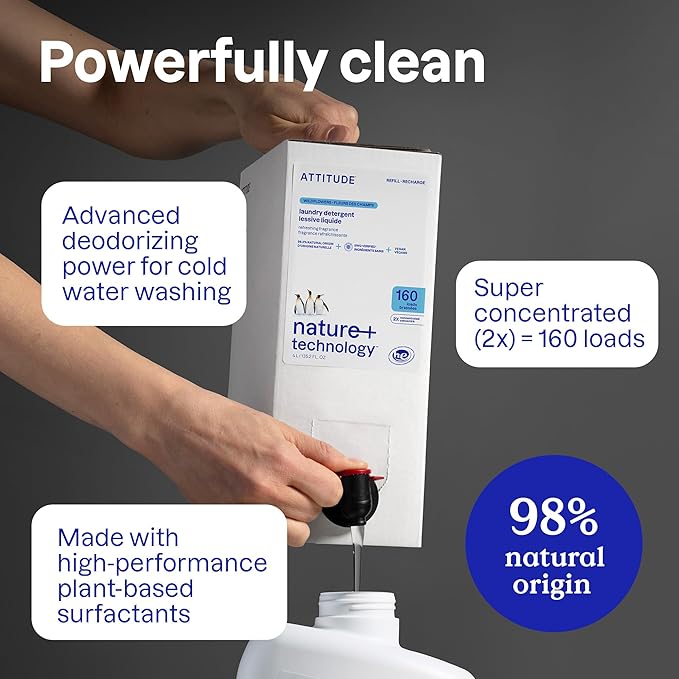 ATTITUDE Liquid Laundry Detergent Refill, EWG Verified, HE Compatible, - Image 3
