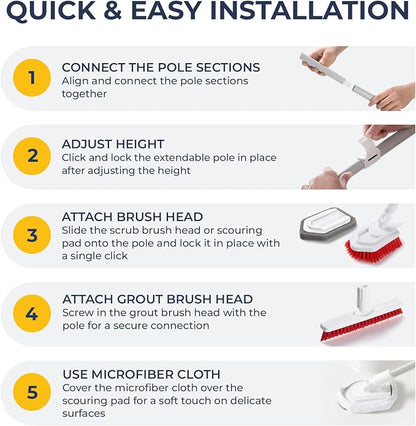 Shower Scrubber with Long Handle, Stiff Bristles Grout-Brush, Tub Scrub-Brush - Image 4