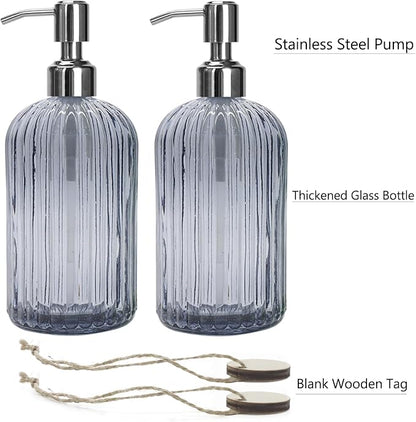 Grey Glass Soap Dispenser 18 oz, 2 Pack Hand Dish Soap Dispensers Bathroom - Image 2