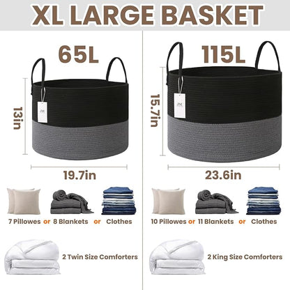 Woven Blanket Basket, 65L Large Rope Storage Bin - Image 2