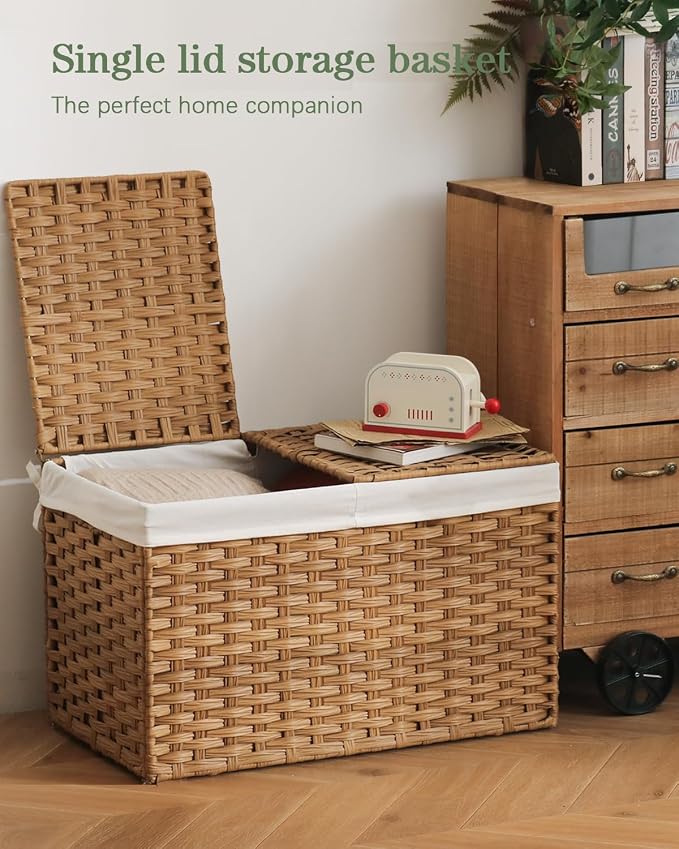Storage Basket with Lid Rattan Woven Storage Baskets with 2 Separate Lids - Image 2