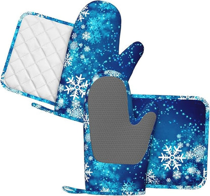 Oven Mitts and Pot Holders Blue Snowflake Winter Christmas Silicone Kitchen - Image 2