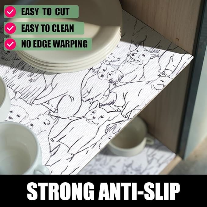 Animal Shelf and Drawer Liner for Cabinets, 12IN x 20FT Non-Adhesive and Strong Non-Slip Dog Shelf Cabinet Drawer Liners for Kitchen, Waterproof Cupboard Liners,Easy to Clean