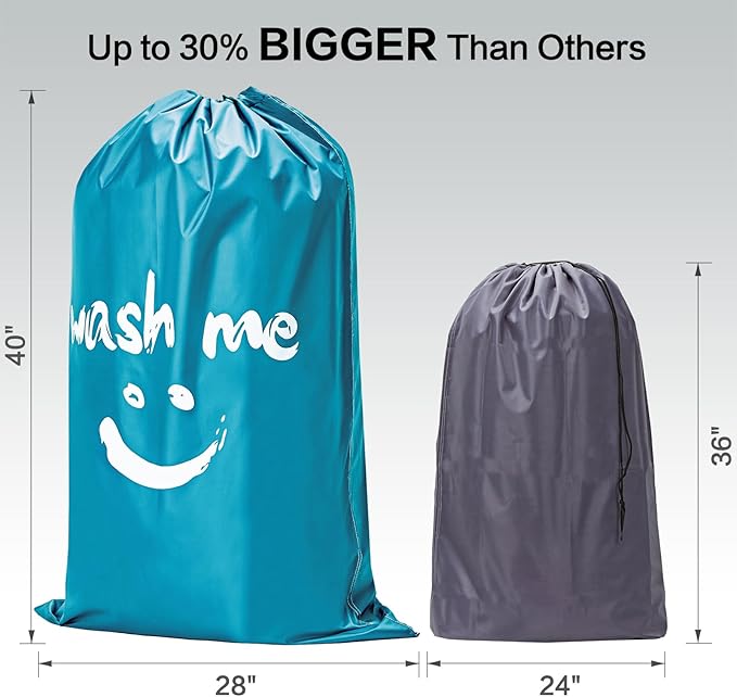 HOMEST 2 Pack XL Wash Me Travel Laundry Bag, Dirty Clothes Organizer, Large Enough to Hold 4 Loads of Laundry, Easy Fit a Laundry Hamper or Basket
