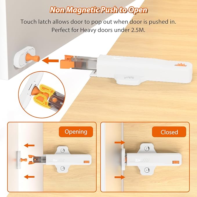 Jiayi Push to Open Door Catches Heavy Duty 2 Pack Push Opener Door Latch for Cupboard White Touch Open Latches for Closet Closing Wardrobe Closure Spring Push Latch