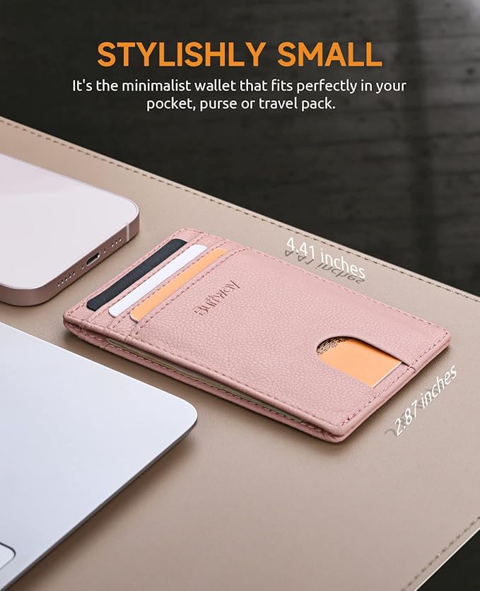 Buffway Mens Slim Wallet, Minimalist Thin Front Pocket Leather Credit Card Holder with RFID Blocking for Work Travel