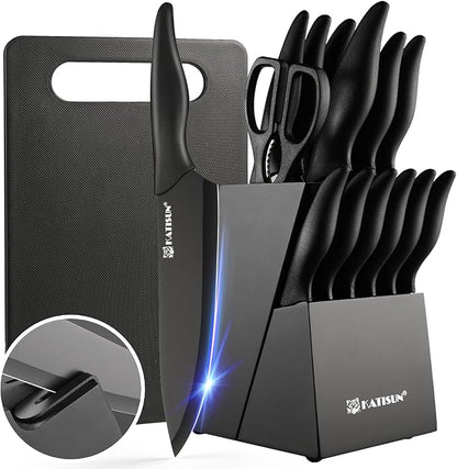 16 Pieces Kitchen Knife Block Set by KATISUN