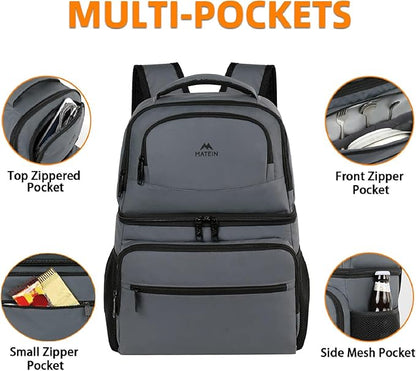 MATEIN Cooler Backpack, 26 Cans Insulated Lunch Backpack for Men Women, Leakproof Double Layer Lunch Cooler Bag Lightweight Soft Lunch Backpack with Cooler Compartment, Beach Camping Hiking Beer Gifts