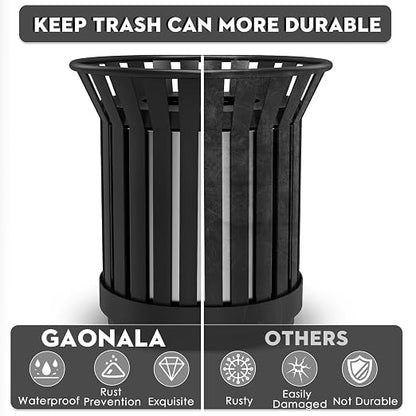 27.6IN Round Large Outdoor Trash Can, Heavy Duty Metal Slatted Garbage Can - Image 4