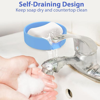 Self Draining Soap Dish, Silicone Suction Cup Soap Holder Tray Savers Container - Image 4