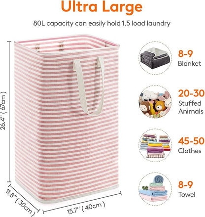 Lifewit Laundry Hamper Large Collapsible Laundry Basket, Freestanding Waterproof Clothes Hamper Storage with Easy Carry Handles for Clothes in Bedroom Bathroom College Dorm for Adults, Pink, 80L