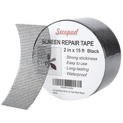 Black Window Screen Repair Tape, 2 in X 15 FT Screen Repair Kit by Secopad