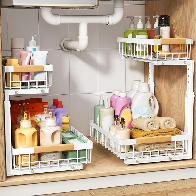 PXRACK 1 Pack Under Sink Organizer, Adjustable Height, 2 Tier Pull Out Under - Image 7