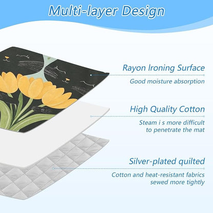 Black Cats Tulips Green Ironing Mat Thickened Ironing Blanket Travel Portable - Image 4