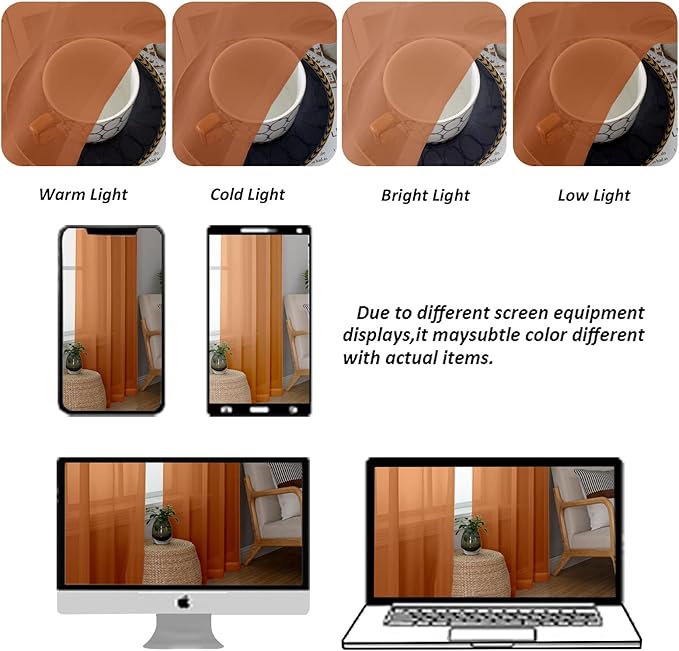 Chyhomenyc Orange Sheer Curtains 78 Inches Long 2 Panels Set for Living Room, Light Filtering Voile Lightweight Bedroom Curtains, Rod Pocket Solid Window Treatment Drapes, Each 42W x 78L