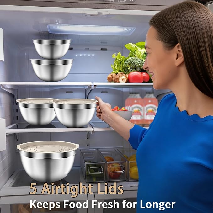 Mixing Bowls with Airtight Lids Set, Large Prep Metal Mixing Bowls - Image 5
