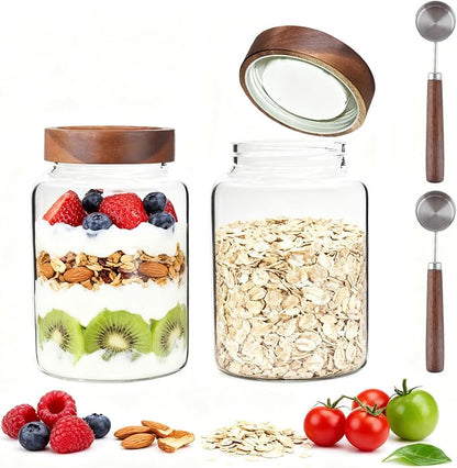 60 oz Glass Coffee Jars with Wooden Airtight Lid Spoon Clear Herb Ground - Image 6