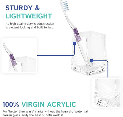 Huang Acrylic Clear Square Tapered Bathroom Toothbrush Holder/Tumbler | Easy to - Image 5