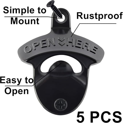 Black Bottle Top Opener Wall Mounted, Classic Open Here Beer Opener Mountable - Image 2