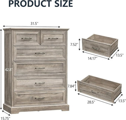 6 Drawer Dresser for Bedroom, Rustic Farmhouse Dresser - Image 2