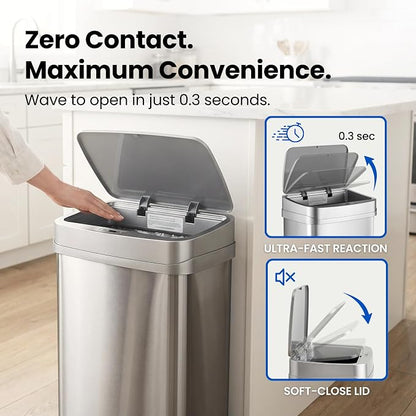 Ninestars 13 Gallon Odor Neutralizing Smart Trash Can, UV + Ozone Dual - Image 3