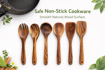 Teak Wood Kitchen Utensils Set – 6 Piece, Sustainable Teak Cooking Utensils - Image 7