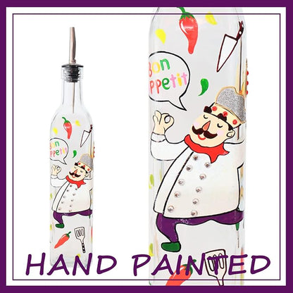 17oz Hand Painted Glass Olive Oil Bottle - 500ml Green Oil & Vinegar Cruet - - Image 2