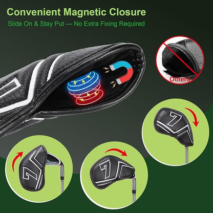 Welspo Magnetic Leather Golf Iron Head Covers 11 Pack Synthetic Leather Club - Image 4