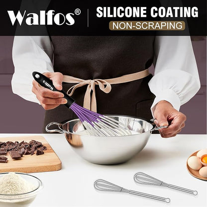 Walfos Whisk, Silicone Whisks Set of 5, Mini Stainless Steel Whisk 7+5in & Non - Image 8