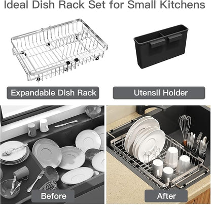 Small Expandable Over The Sink Dish Drainer Drying Rack in Stainless Steel Metal - Image 8