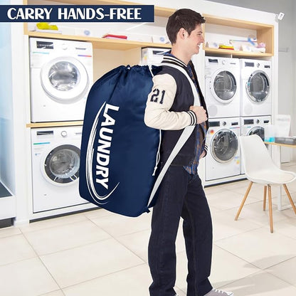 Sylfairy 2 Pack XL Laundry Bag with Strap,Heavy Duty Travel Laundry Bag,Rip-Stop Dirty Clothes Shoulder Bag with Drawstring,Easy Fit a Laundry Hamper or Basket Travel Essentials