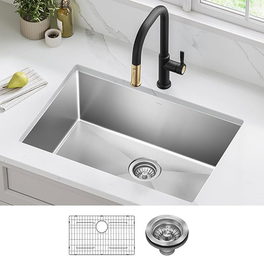 KRAUS Standart PRO 28-inch 16 Gauge Undermount Single Bowl Stainless Steel Kitchen Sink, KHU100-28