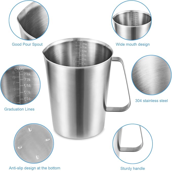 KSENDALO 64Oz/8Cup Stainless Steel Pitcher, 2 Liter Metal Container - Image 2