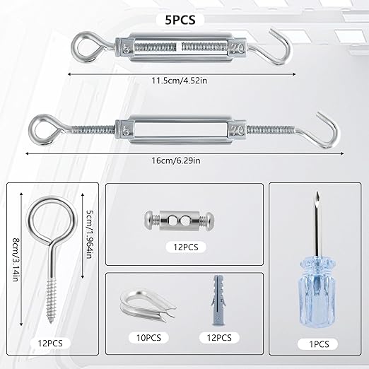 Turnbuckles for Cables Wire, 1/8" X 100Ft White PVC Coated Wire Rope Kit, Multi-use Steel Cable for Grape Vines/Clothes Line Outdoors for T Post/String Light Hanging/Garden Wire