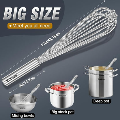Eddeas 17in Large Whisk, Heavy Duty whisk, Stainless Steel whisk Suitable - Image 4