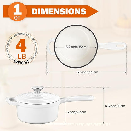 Homikit Small Cast Iron Pot, 1 Quart Enameled Cast Iron Sauce Pan - Image 2