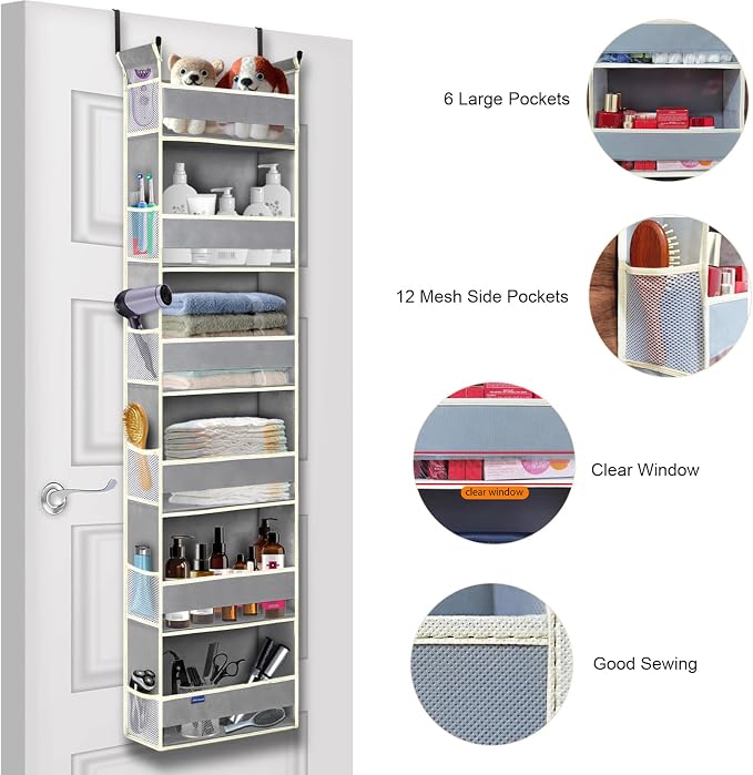 Over The Door Organizer 6-Shelves and 12 Side Pockets, Over The Door Storage - Image 4