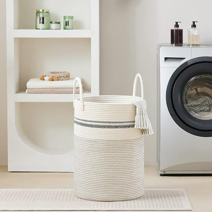 VIPOSCO Large Laundry Hamper, Tall Woven Rope Storage Basket - Image 7