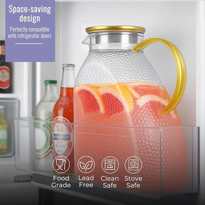 Glass Pitcher With Lid and Spout, 1.8 Liter 60 oz Glass Pitchers With Handle - Image 3